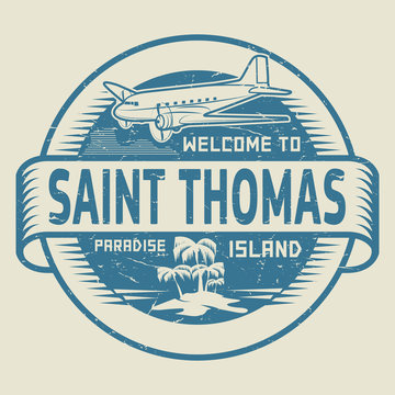 Stamp with the text Welcome to Saint Thomas, Paradise island