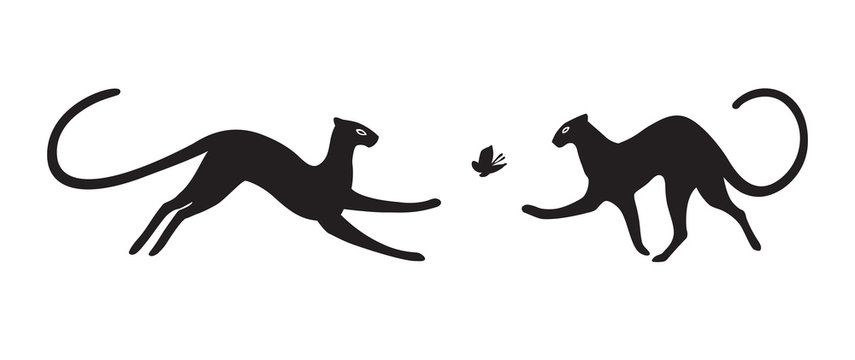 Black silhouette of panthers on white background.