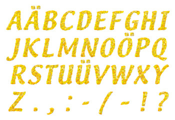 Alphabet aus goldenen Papierschnipseln, Vektor