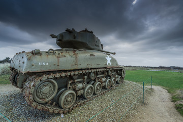 American tank on Utah Beach, Normandy invasion landing
