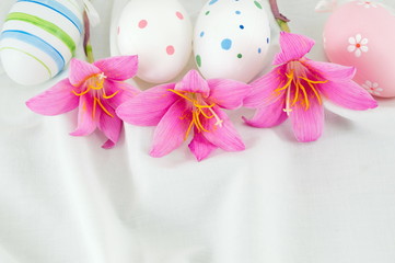 Easter eggs with purple flowers