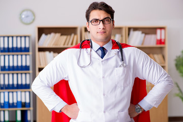 Superhero doctor working in the lab hospital