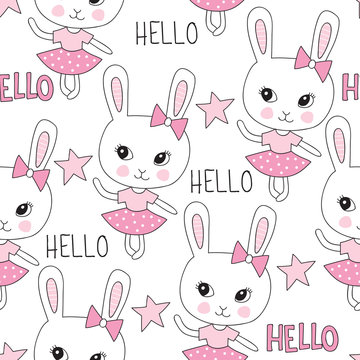 seamless cute bunny pattern vector illustration