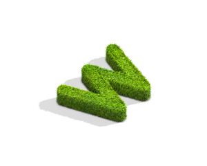 Grass letter W in lowercase format from isometric angle with shadow on ground.