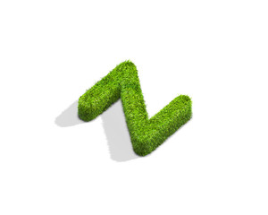 Grass letter Z in lowercase format from isometric angle with shadow on ground.
