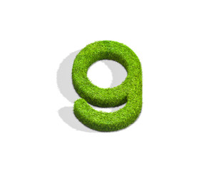 Grass letter G in lowercase format from top angle with shadow on ground.
