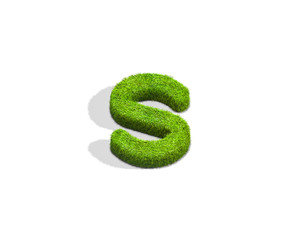 Grass letter S in lowercase format from top angle with shadow on ground.