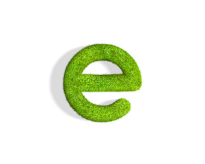 Fototapeta premium Grass letter E in lowercase format from top angle with shadow on ground.