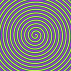Candy Swirl Spiral / A digital fractal image with a candy stripe spiral design in yellow, blue, green and pink.