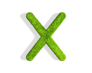 Obraz premium Grass letter X in uppercase format from top angle with shadow on ground.