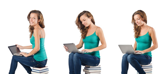 Fototapeta premium Student with netbook sitting on books