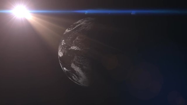 Helle Sonne kreist um Erde im Weltall