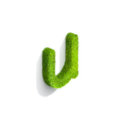 Grass letter U in lowercase format from isometric angle with shadow on ground.