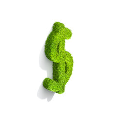 Grass dollar punctuation mark from isometric angle with shadow on ground.