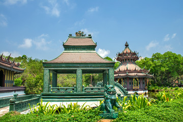 Fototapeta premium Thai classical architecture on background of awesome nature.