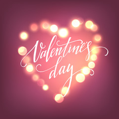 Valentines Day card with Glowing lights heart. Vector illustration