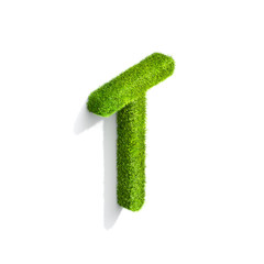 Grass letter T in uppercase format from isometric angle with shadow on ground.