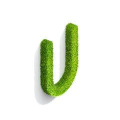 Grass letter U in uppercase format from isometric angle with shadow on ground.