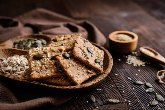 Spelt Flour Crackers With Pumpkin, Sunflower, Sesame, Flax And Hemp Seeds