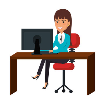 businesswoman working in computer vector illustration design