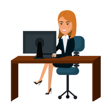 businesswoman working in computer vector illustration design