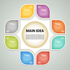 Vector circle infographic. Template for cycle diagram, graph, presentation and round chart. Business concept with 8 options, parts, steps or processes. Abstract background.