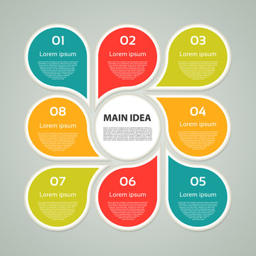 Vector circle infographic. Template for cycle diagram, graph, presentation and round chart. Business concept with 8 options, parts, steps or processes. Abstract background.