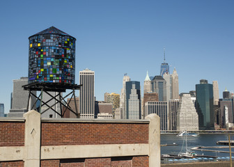 Glass water tower artwork new york city skyline