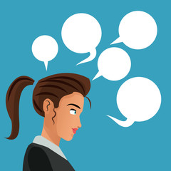 woman side thinking with bubbles speech vector illustration eps 10