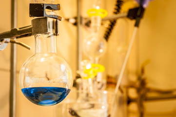Blue chemical liquid in flask