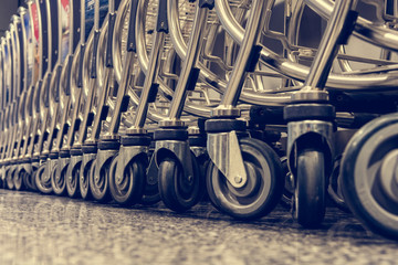 Obraz na płótnie Canvas Floor view of airport trolleys.