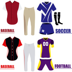 Set of different sport uniforms, Vector illustration