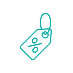 price tag sale percent sign label line blue icon on white background