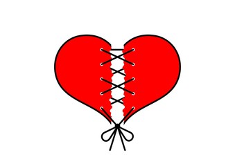 Broken love sewn with thread - vector card for Valentine's Day