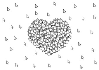 Sign of heart symbol of love form with many cursors