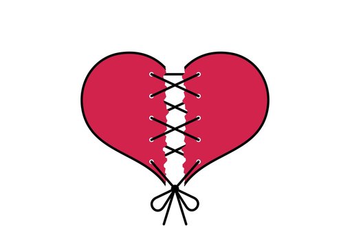 Broken heart sewn with thread - vector card for Valentine's Day
