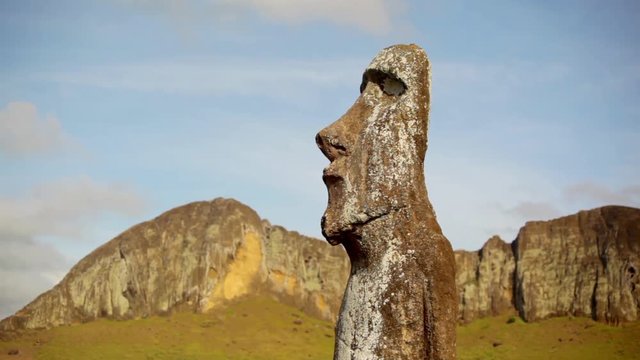 Easter Island Moai At Rano Raraku On Sunny Day