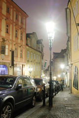 Prague, Czechia - November, 21, 2016: Night street in a center of Prague