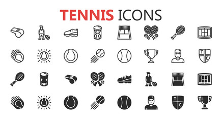Simple modern set of tennis icons. Premium symbol collection. Vector illustration. Simple pictogram pack.
