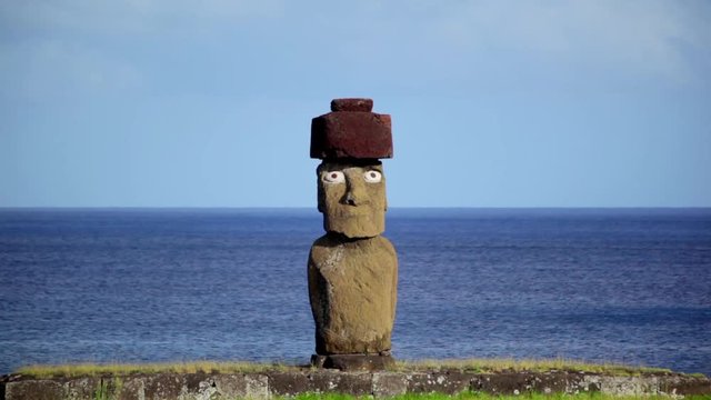 Easter Island statues on a sunny day.
