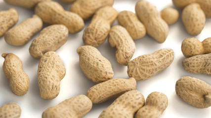 CLOSE UP: Peanuts on white background