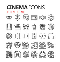 Simple Set of Cinema Related Vector Line Icons. 
Contains such Icons as Movie Theater, TV, Popcorn, Video Clip and more. 
Editable Stroke