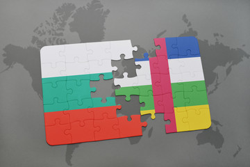 puzzle with the national flag of bulgaria and central african republic on a world map