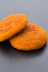 Crispy fried chicken nuggets. Eco food.