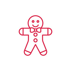 gingerbread ginger bread man coocie bake sweet traditional food red on white line icon