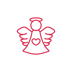 Obraz premium valentine cupid angel wings fly minimalistic love red on white line icon
