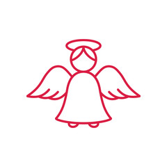 valentine cupid angel wings fly minimalistic love red on white line icon