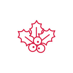 holly berry ilex mistletoe shrub sprig twig xmas christmas decor red on white line icon