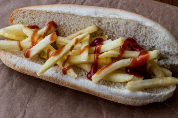 Turkish Patso Burger / Sandwich with potatoes and ketchup