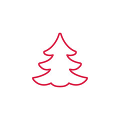 fir spruce pine tree wood christmas xmas decoration red on white line icon